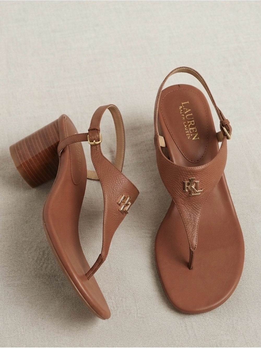 Ralph Lauren Westcott II Polo Tan Tumbled Leather Sandals Size 9B - Picture 2 of 8